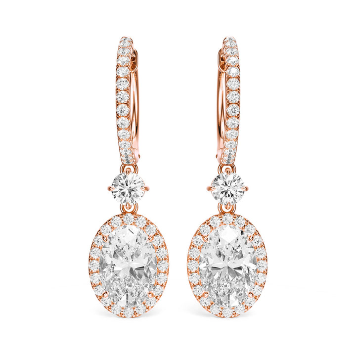 Halo Drop Oval Lab Diamond Earrings - E1114