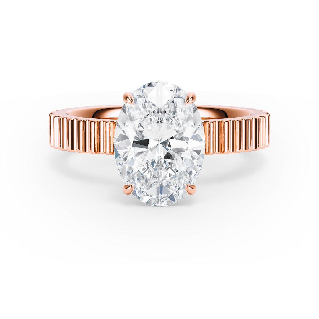 Fluted Band Oval Diamond Engagement Ring - R1210
