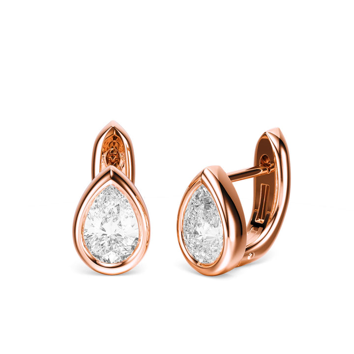Bezel Pear Lab Diamond Huggie Earrings - E1113