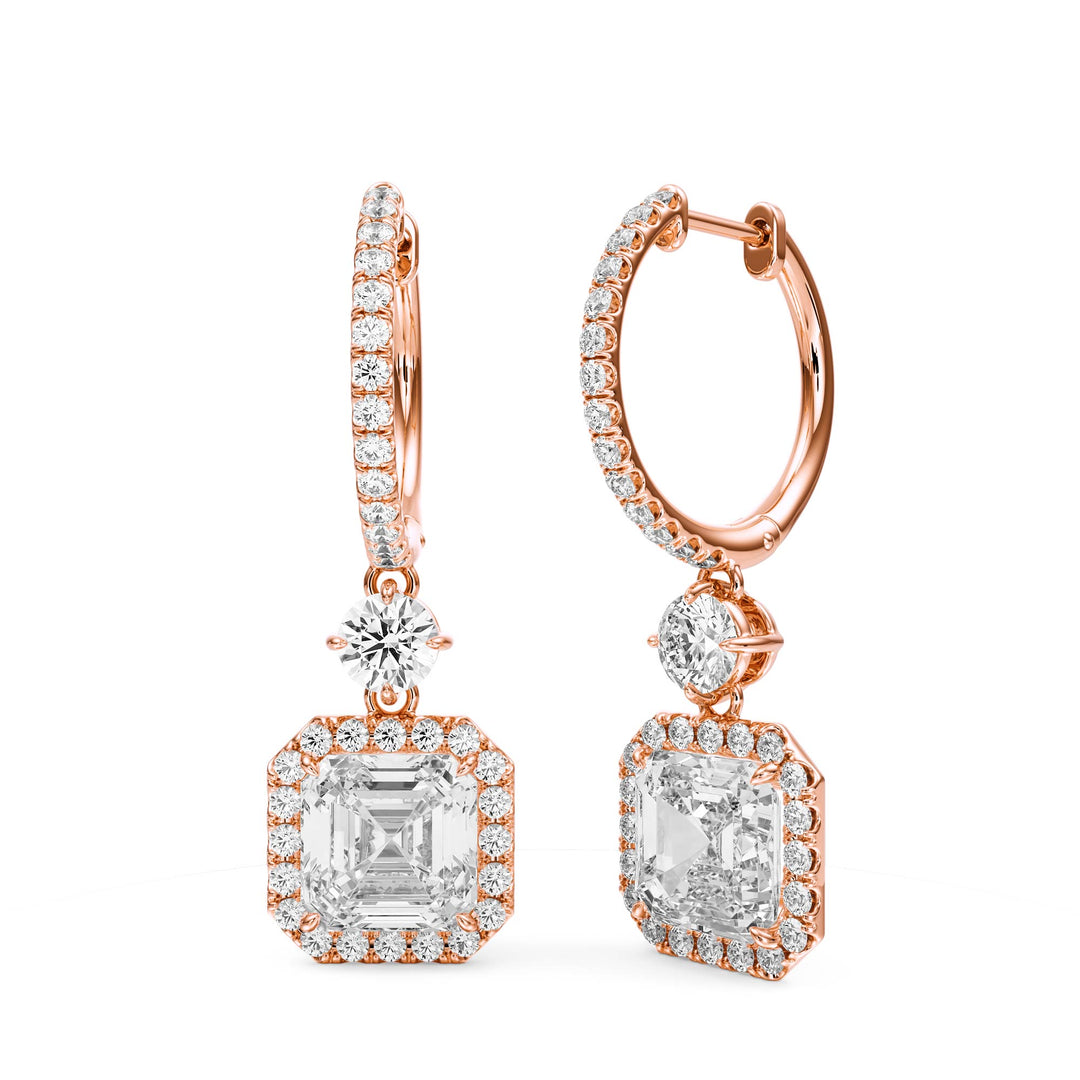 Halo Drop Asscher Lab Diamond Earrings - E1114