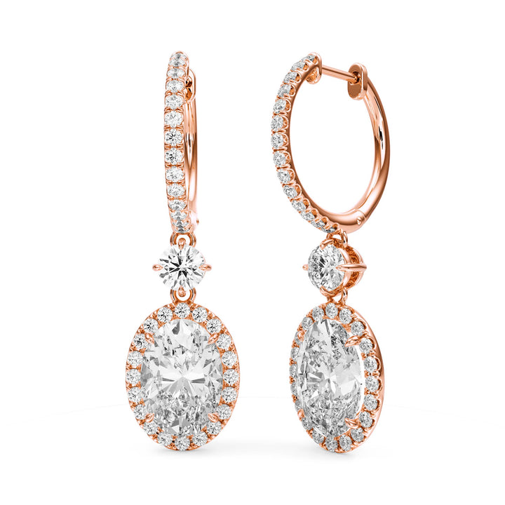 Halo Drop Oval Lab Diamond Earrings - E1114