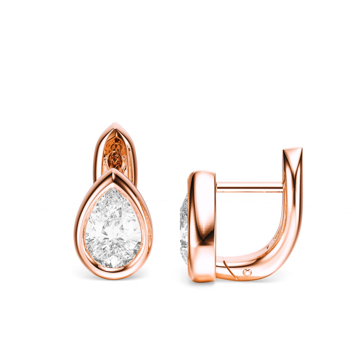 Bezel Pear Lab Diamond Huggie Earrings - E1113