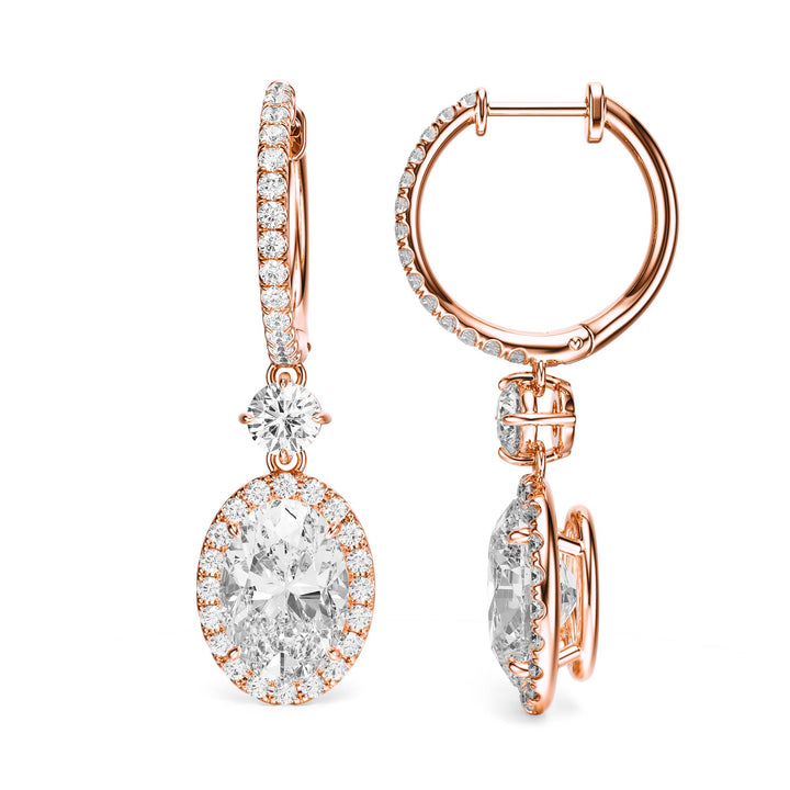 Halo Drop Oval Lab Diamond Earrings - E1114