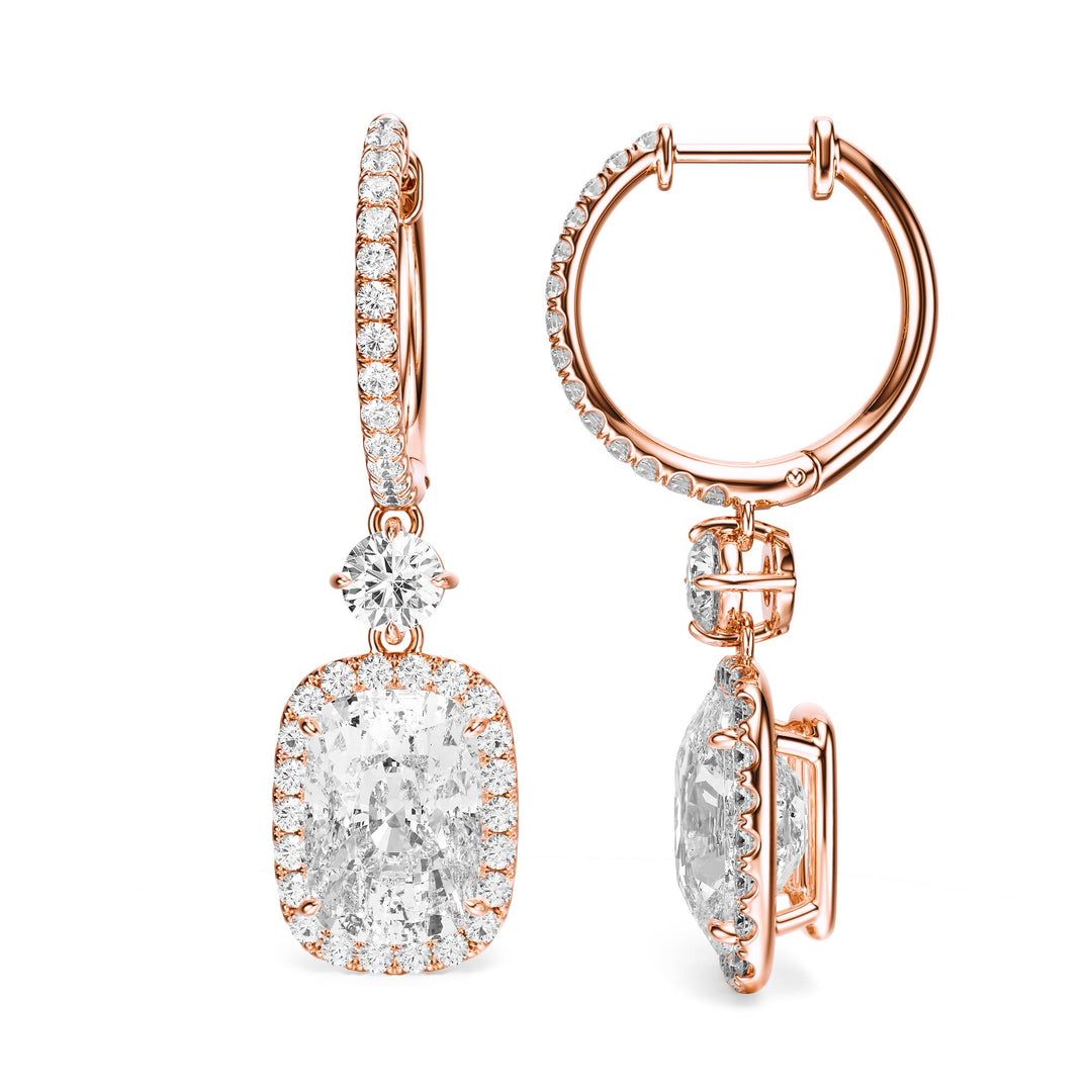 Halo Drop Elongated Cushion Lab Diamond Earrings - E1114
