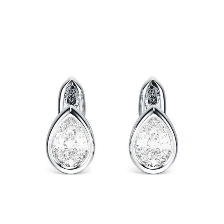 Bezel Pear Lab Diamond Huggie Earrings - E1113