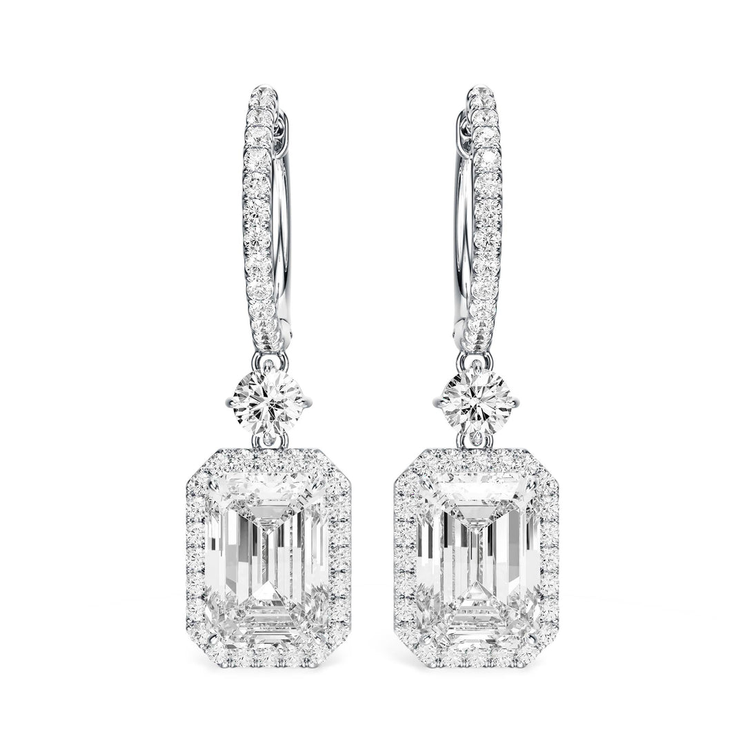 Halo Drop Emerald Lab Diamond Earrings - E1114