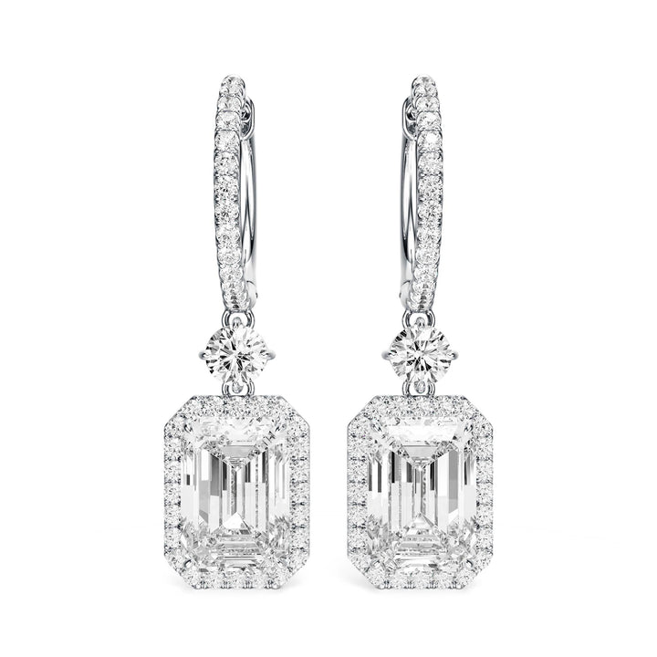 Halo Drop Emerald Lab Diamond Earrings - E1114