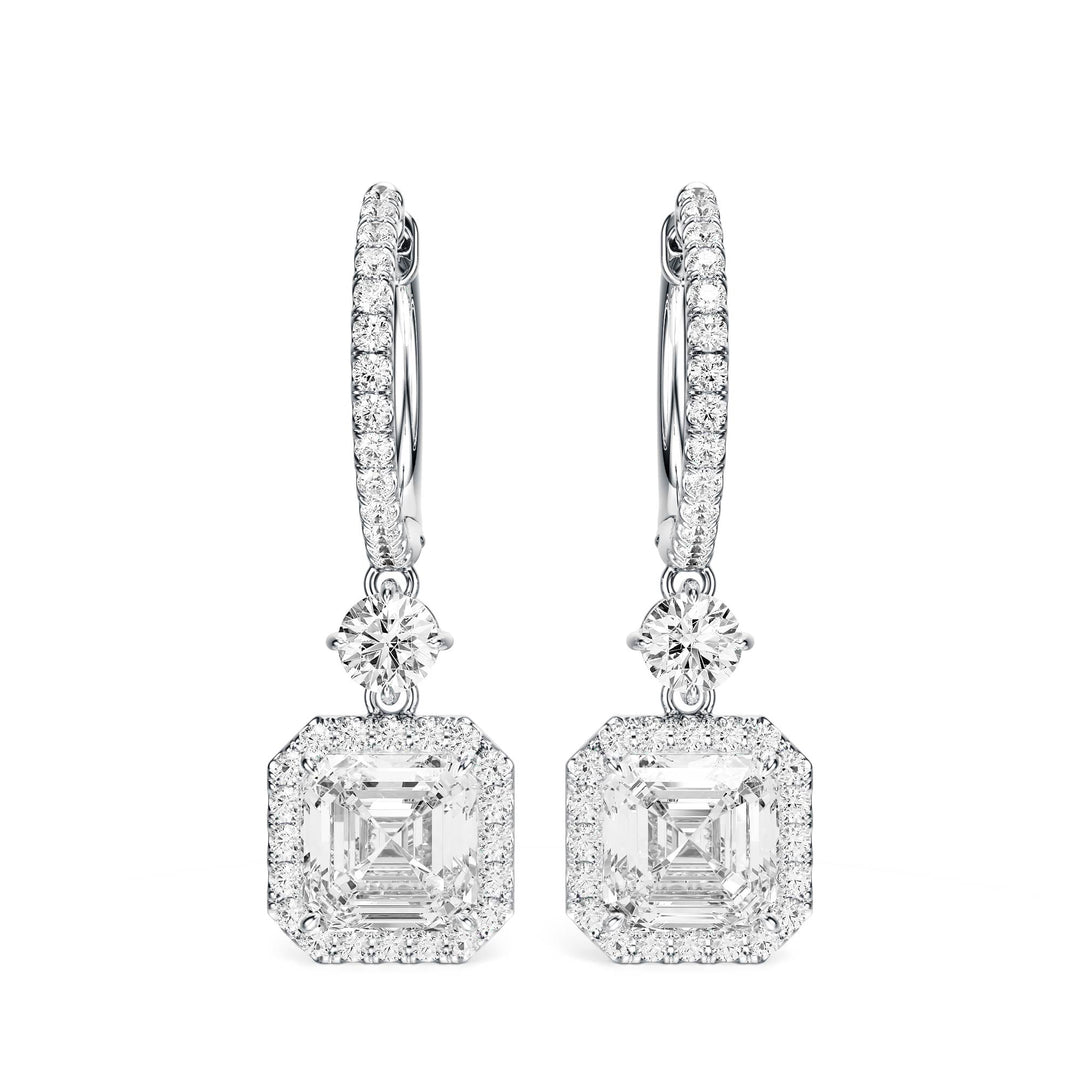 Halo Drop Asscher Lab Diamond Earrings - E1114