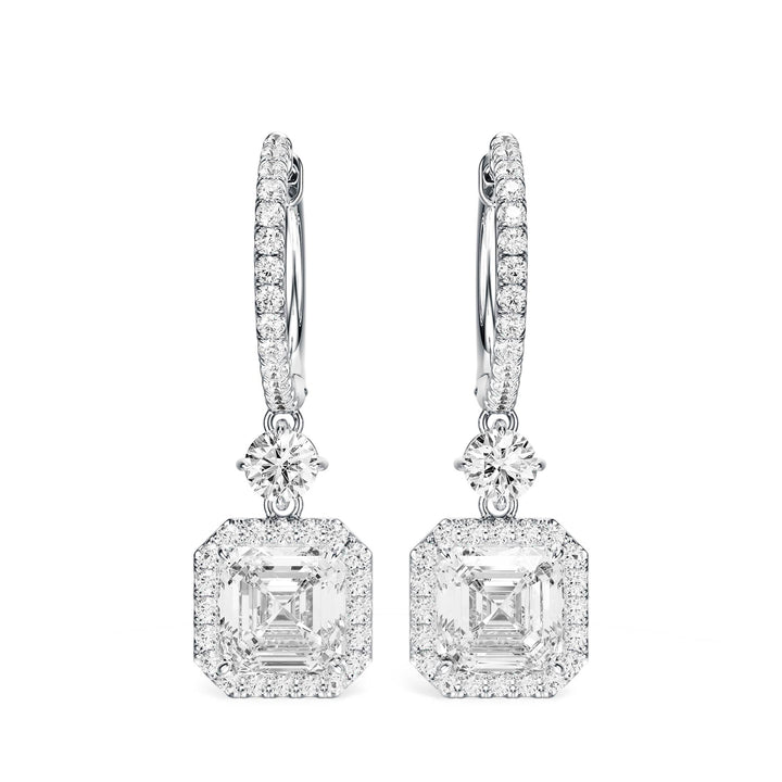 Halo Drop Asscher Lab Diamond Earrings - E1114