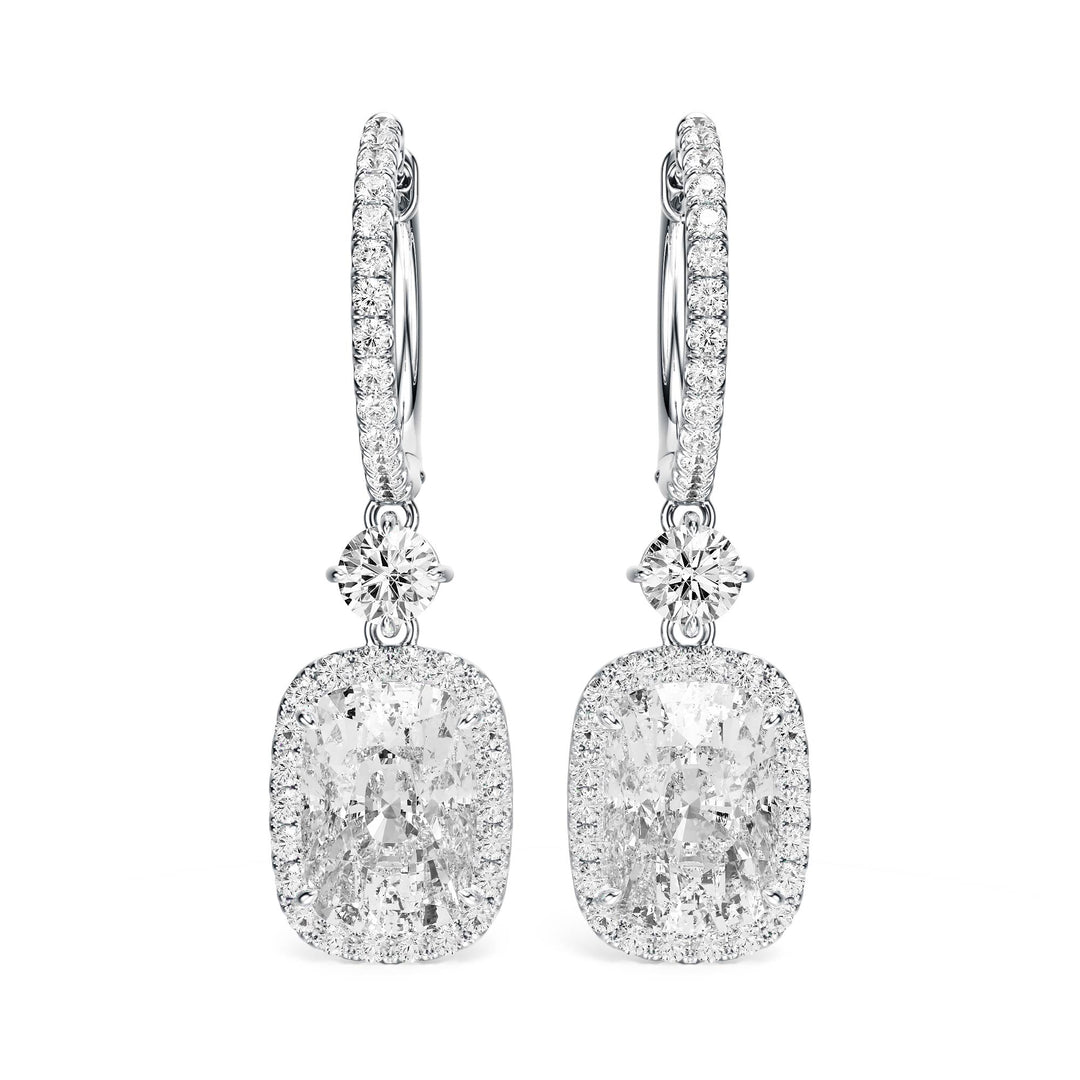 Halo Drop Elongated Cushion Lab Diamond Earrings - E1114