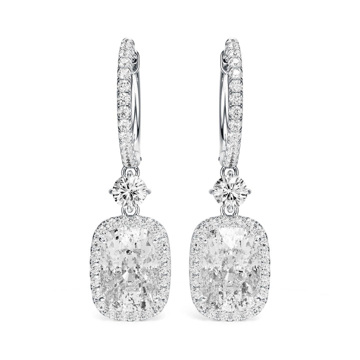 Halo Drop Elongated Cushion Lab Diamond Earrings - E1114