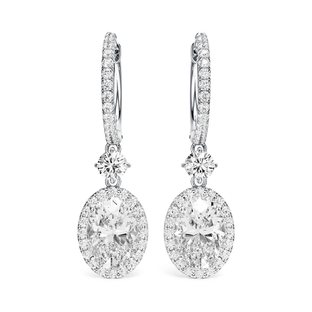 Halo Drop Oval Lab Diamond Earrings - E1114