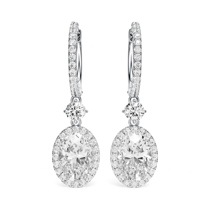 Halo Drop Oval Lab Diamond Earrings - E1114