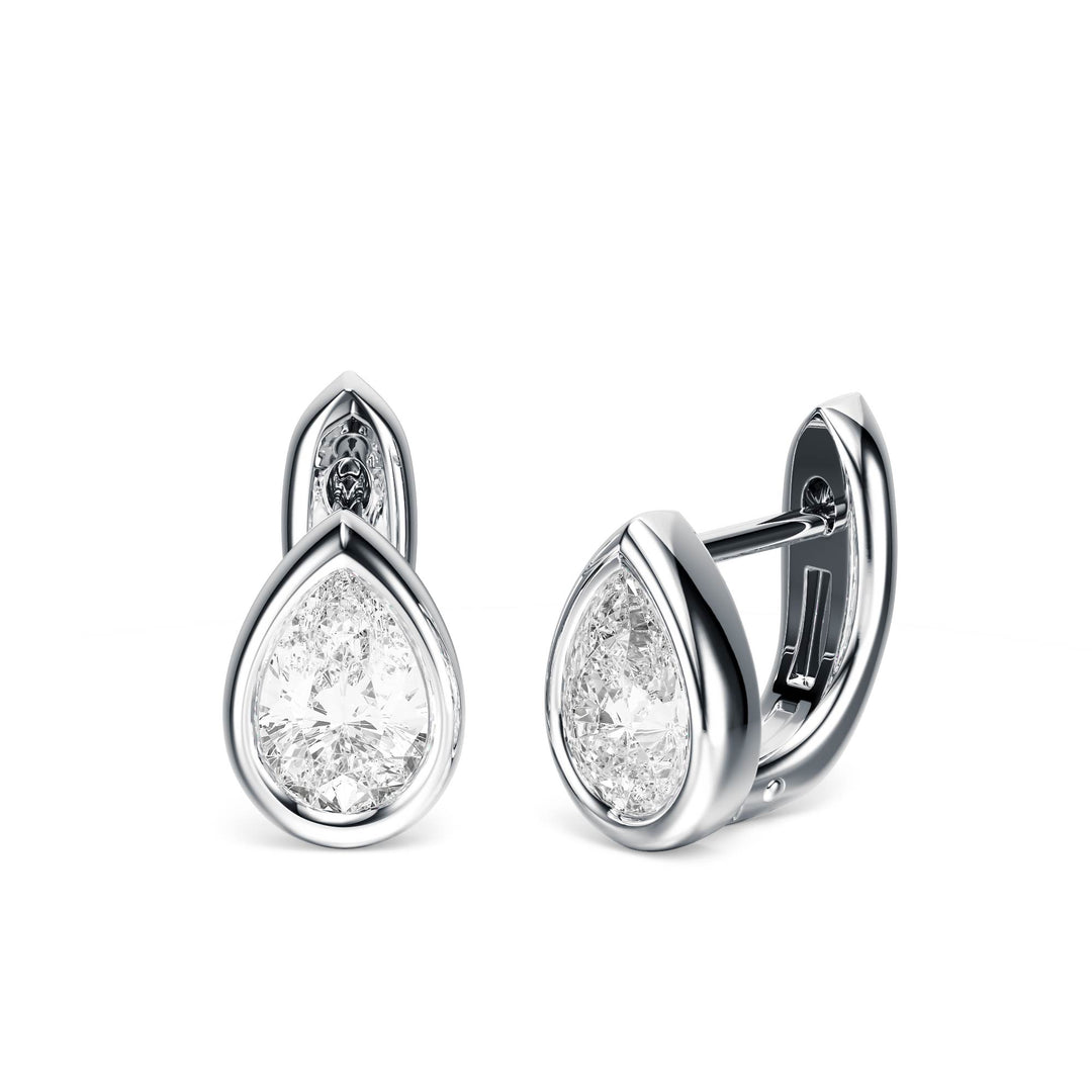 Bezel Pear Lab Diamond Huggie Earrings - E1113