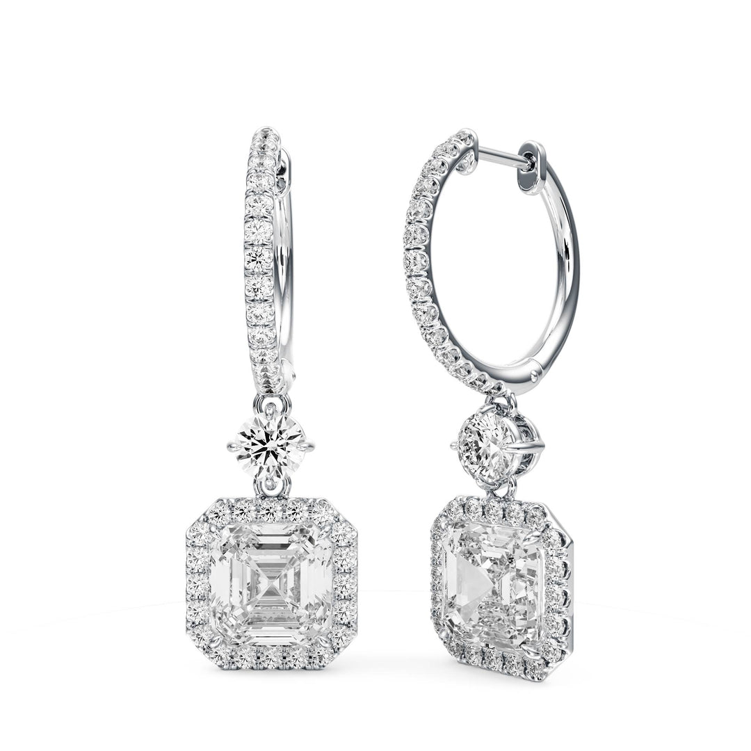 Halo Drop Asscher Lab Diamond Earrings - E1114