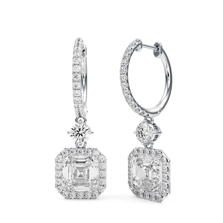 Halo Drop Asscher Lab Diamond Earrings - E1114
