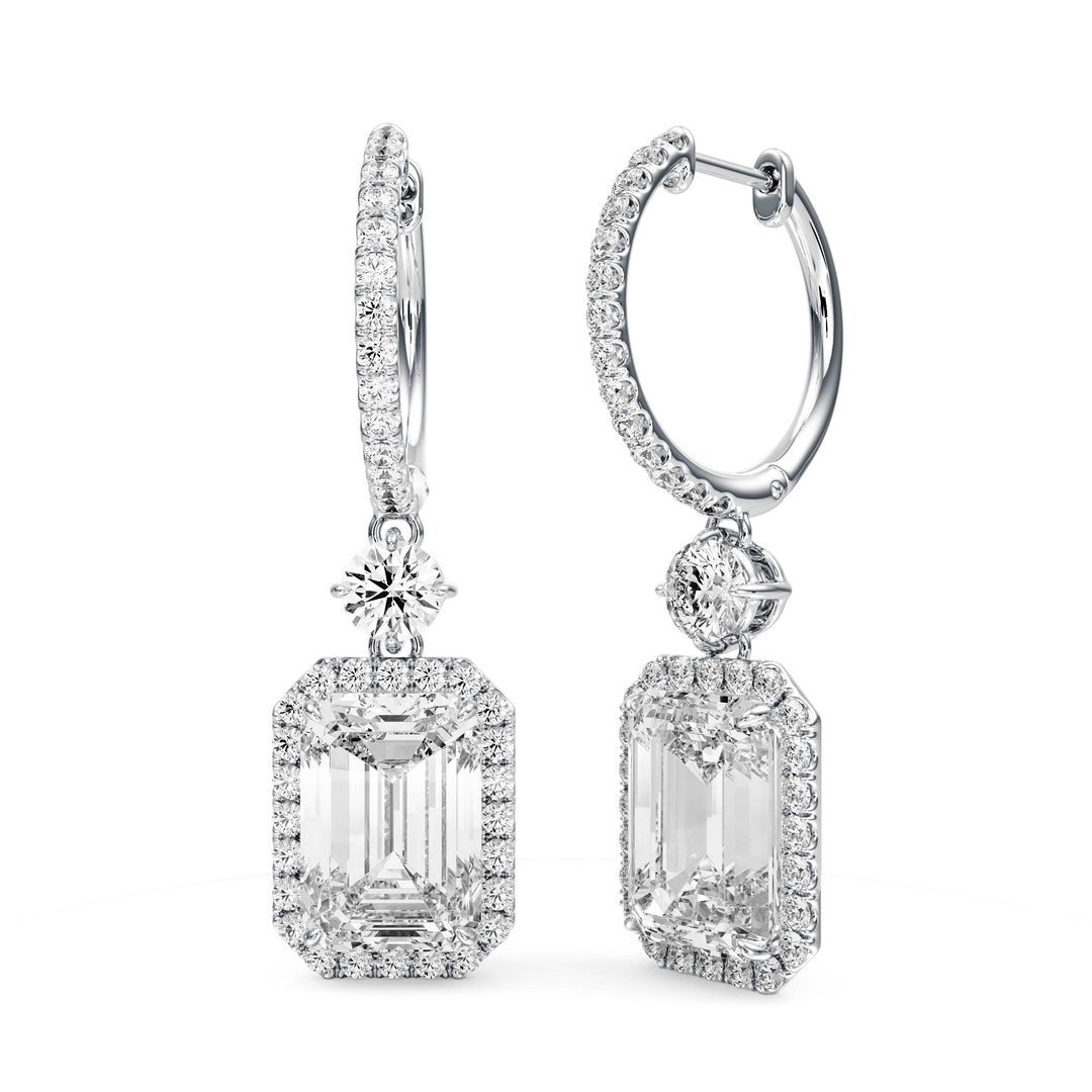 Halo Drop Emerald Lab Diamond Earrings - E1114