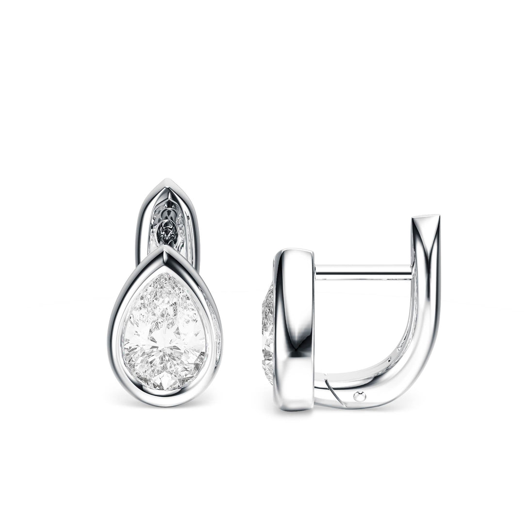 Bezel Pear Lab Diamond Huggie Earrings - E1113