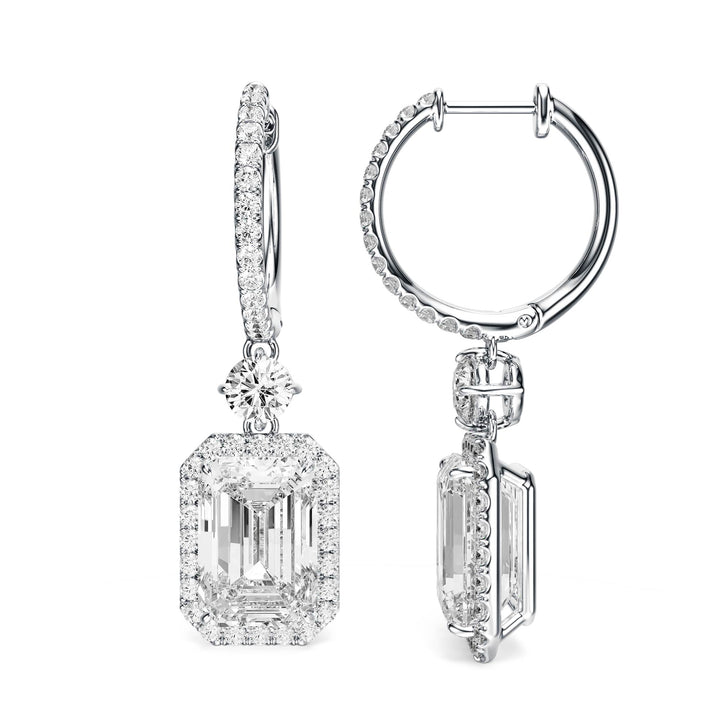 Halo Drop Emerald Lab Diamond Earrings - E1114