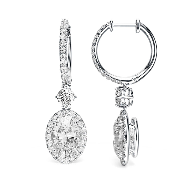 Halo Drop Oval Lab Diamond Earrings - E1114