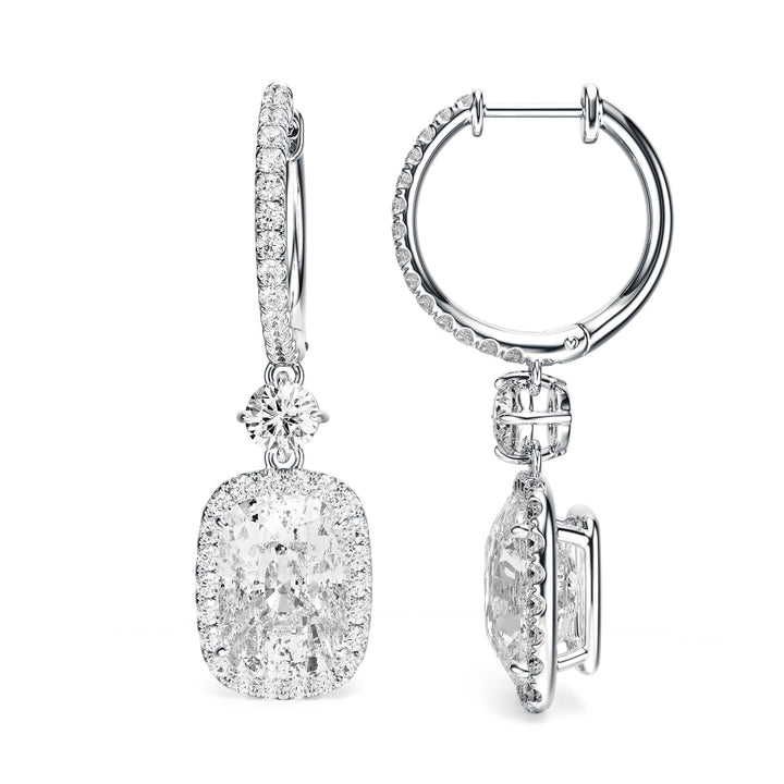 Halo Drop Elongated Cushion Lab Diamond Earrings - E1114