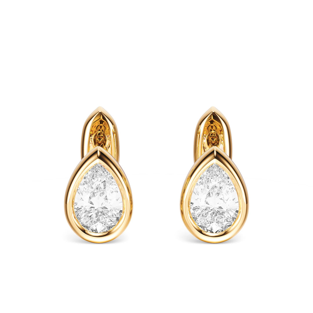 Bezel Pear Lab Diamond Huggie Earrings - E1113