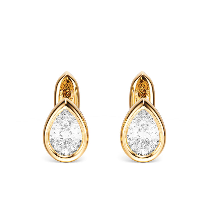 Bezel Pear Lab Diamond Huggie Earrings - E1113