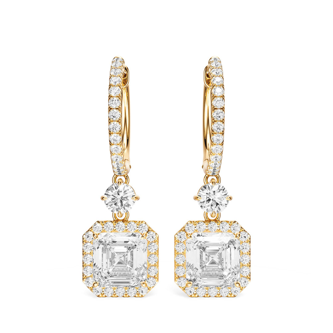 Halo Drop Asscher Lab Diamond Earrings - E1114