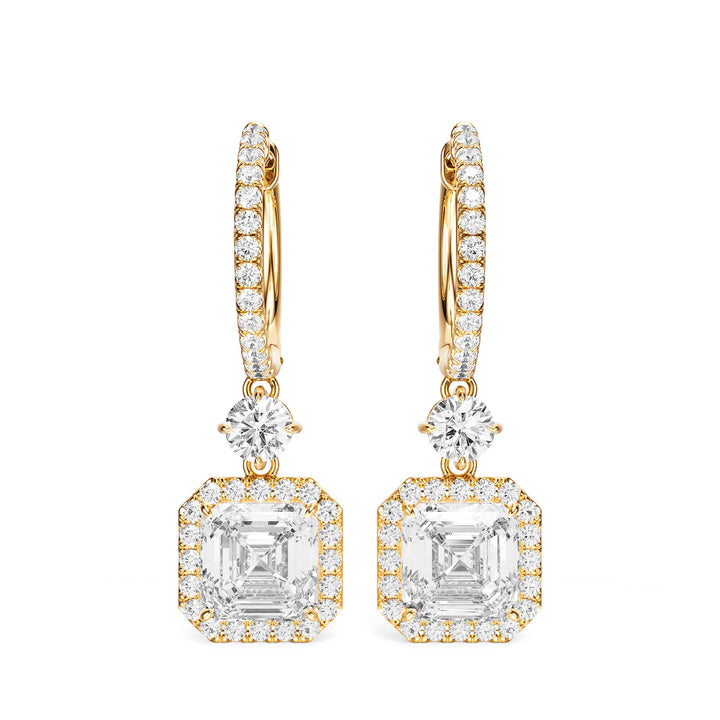 Halo Drop Asscher Lab Diamond Earrings - E1114
