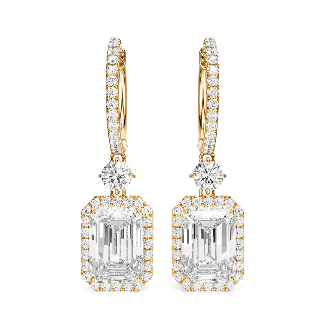 Halo Drop Emerald Lab Diamond Earrings - E1114