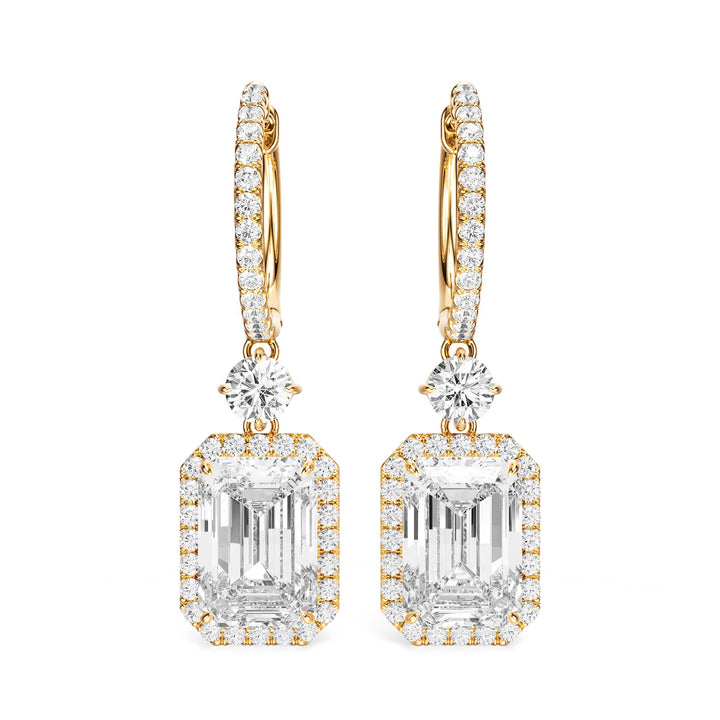 Halo Drop Emerald Lab Diamond Earrings - E1114