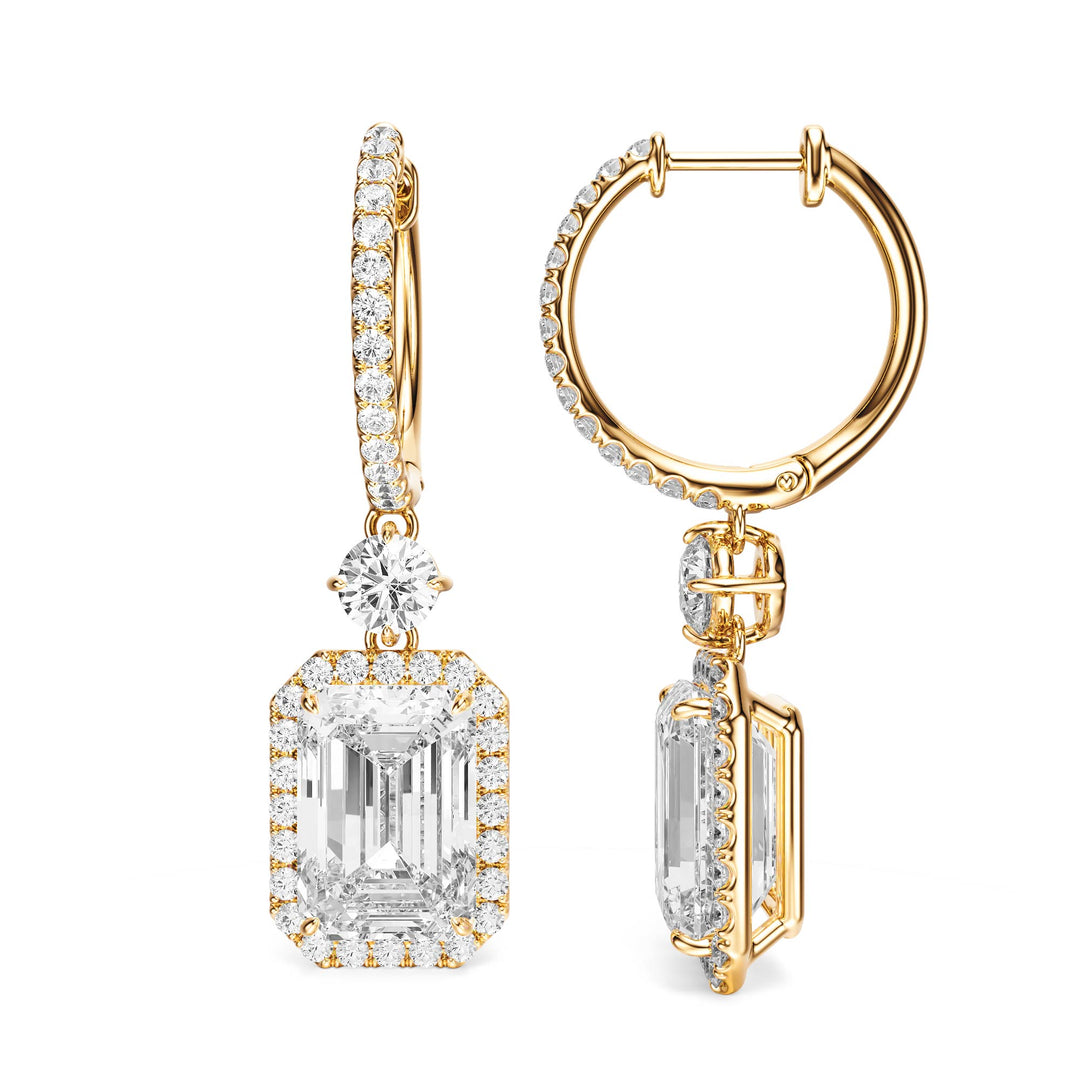 Halo Drop Emerald Lab Diamond Earrings - E1114