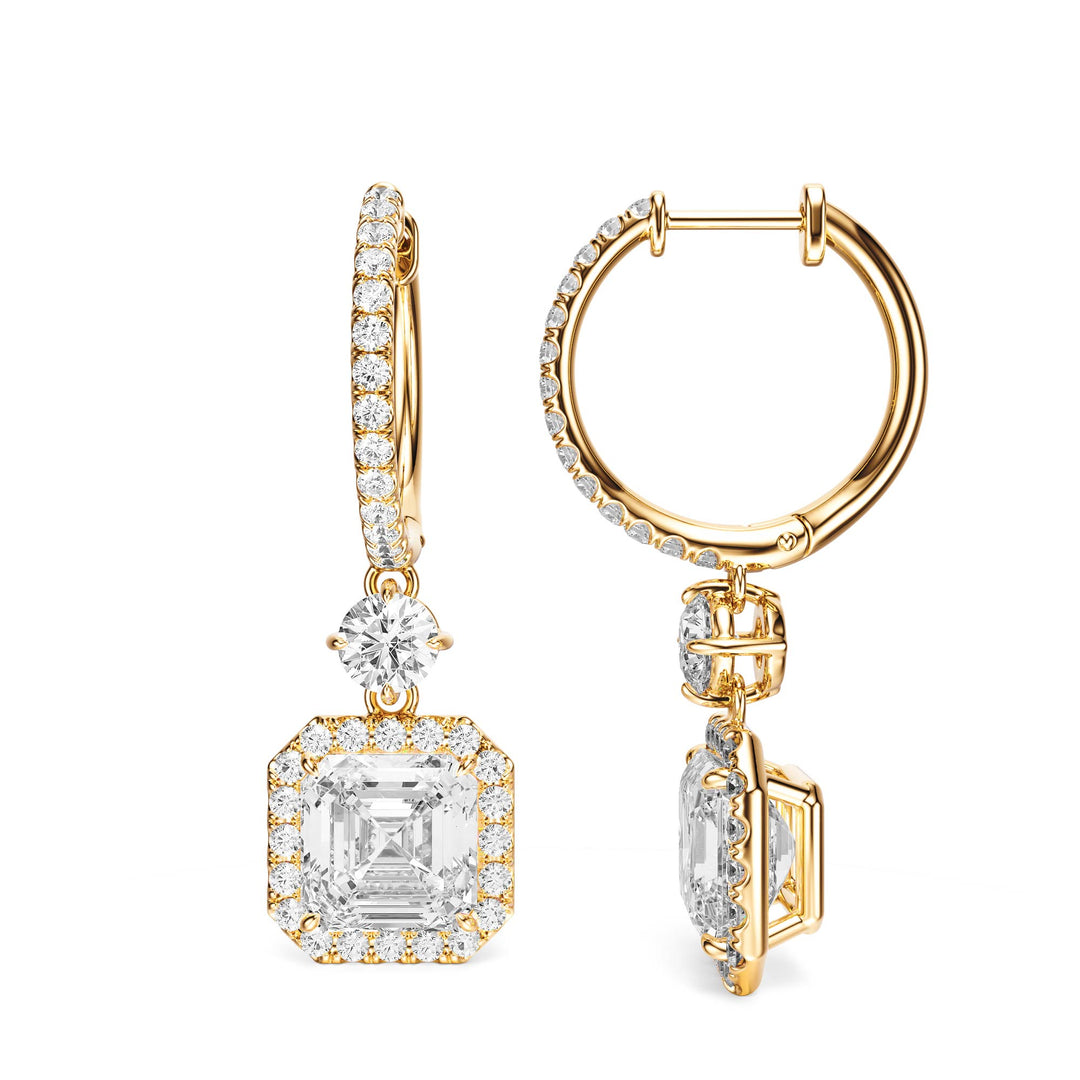 Halo Drop Asscher Lab Diamond Earrings - E1114