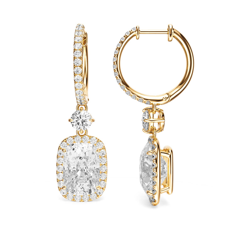 Halo Drop Elongated Cushion Lab Diamond Earrings - E1114
