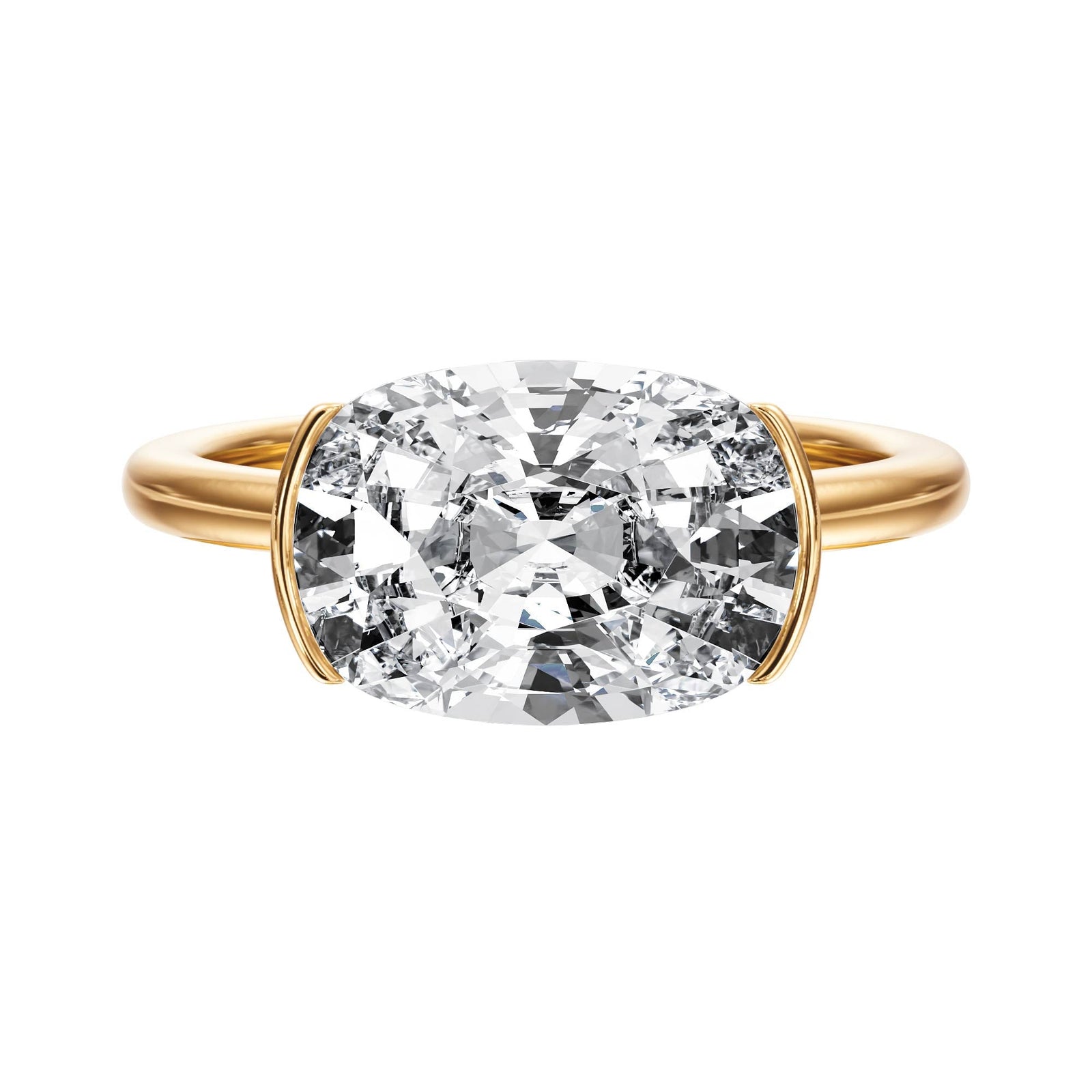 Adore Half Bezel Elongated Cushion Diamond Engagement Ring - R1051 in Ring by 18 KARATS INC.