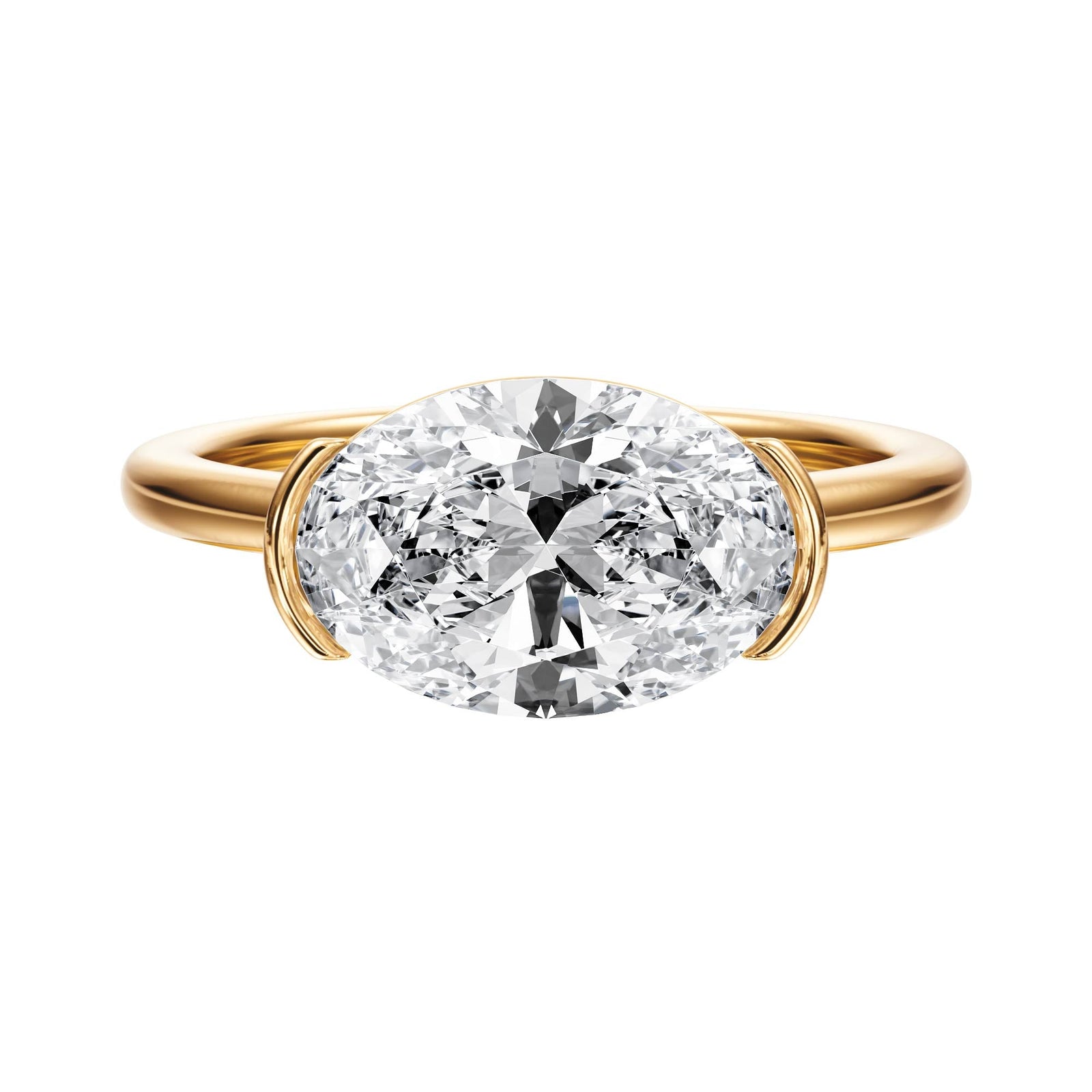 Adore Half Bezel Oval Diamond Engagement Ring - R1048 in Ring by 18 KARATS INC.