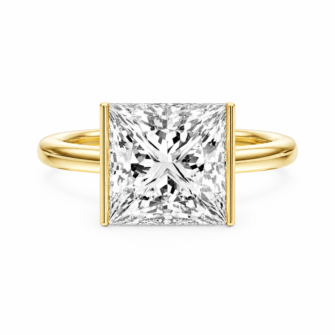 Adore Half Bezel Princess Lab Diamond Engagement Ring in Ready Rings by 18 KARATS INC.