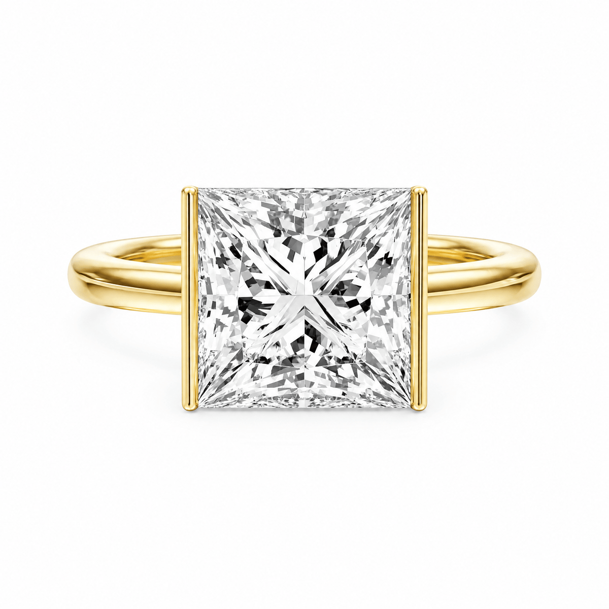 Adore Half Bezel Princess Lab Diamond Engagement Ring in Ready Rings by 18 KARATS INC.