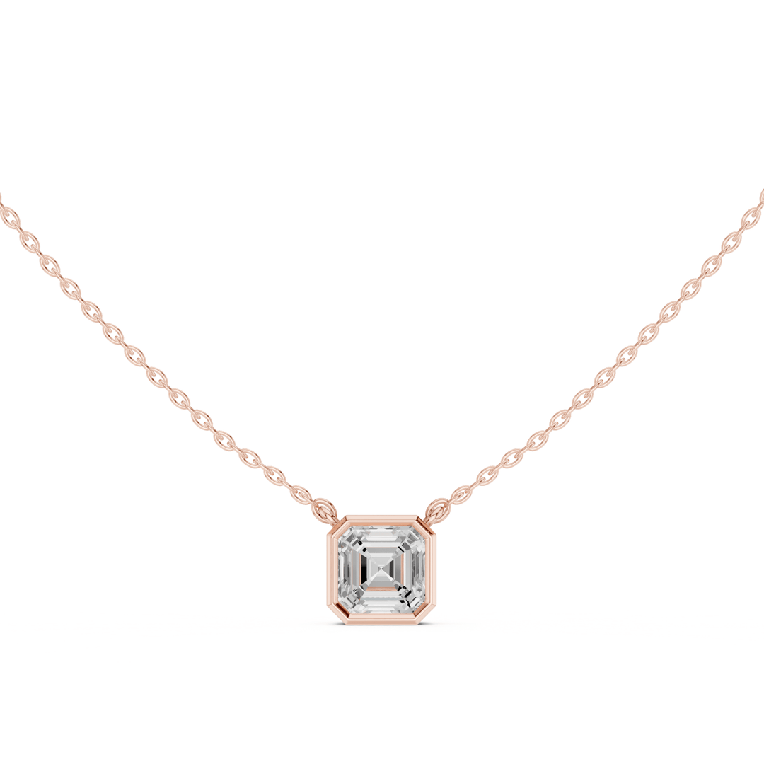 Asscher Cut Diamond Bezel Solitaire Pendant - P1135AS in Necklace by 18 KARATS INC.