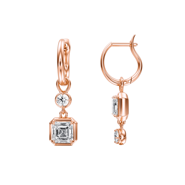 Asscher Diamond Dangle Hoop Earrings - E1108 in Earrings by 18 KARATS INC.