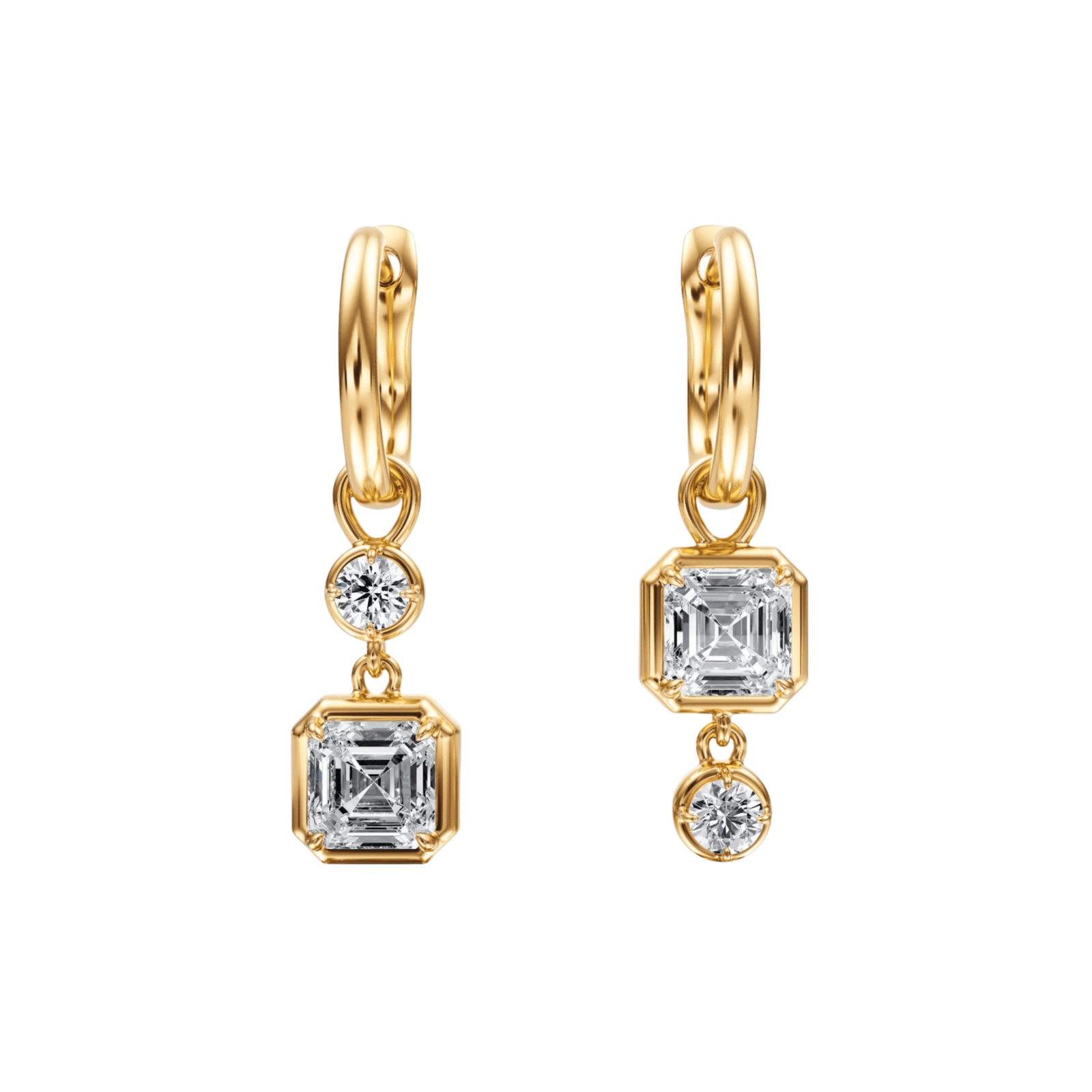 Asscher Diamond Dangle Hoop Earrings - E1108 in Earrings by 18 KARATS INC.
