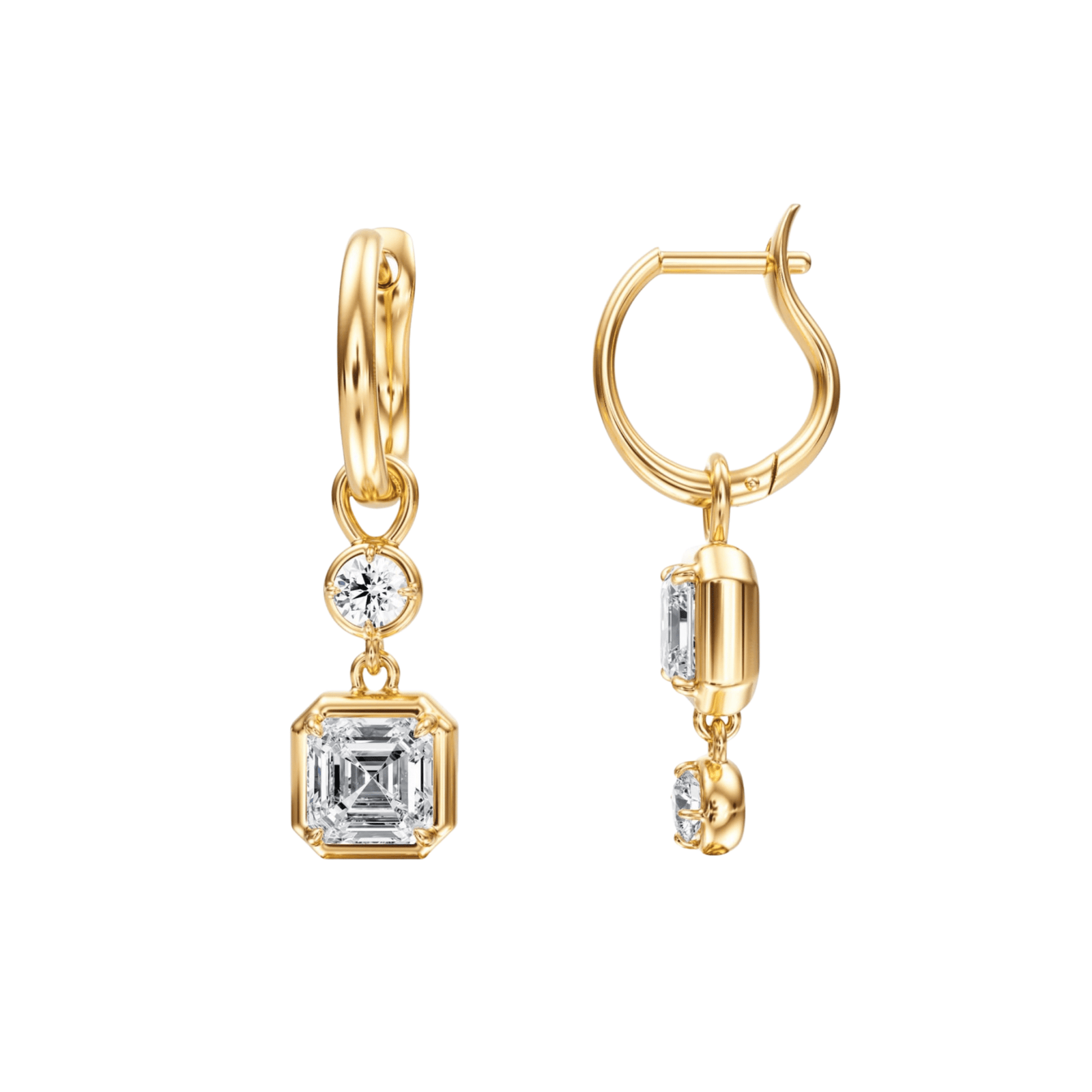 Asscher Diamond Dangle Hoop Earrings - E1108 in Earrings by 18 KARATS INC.