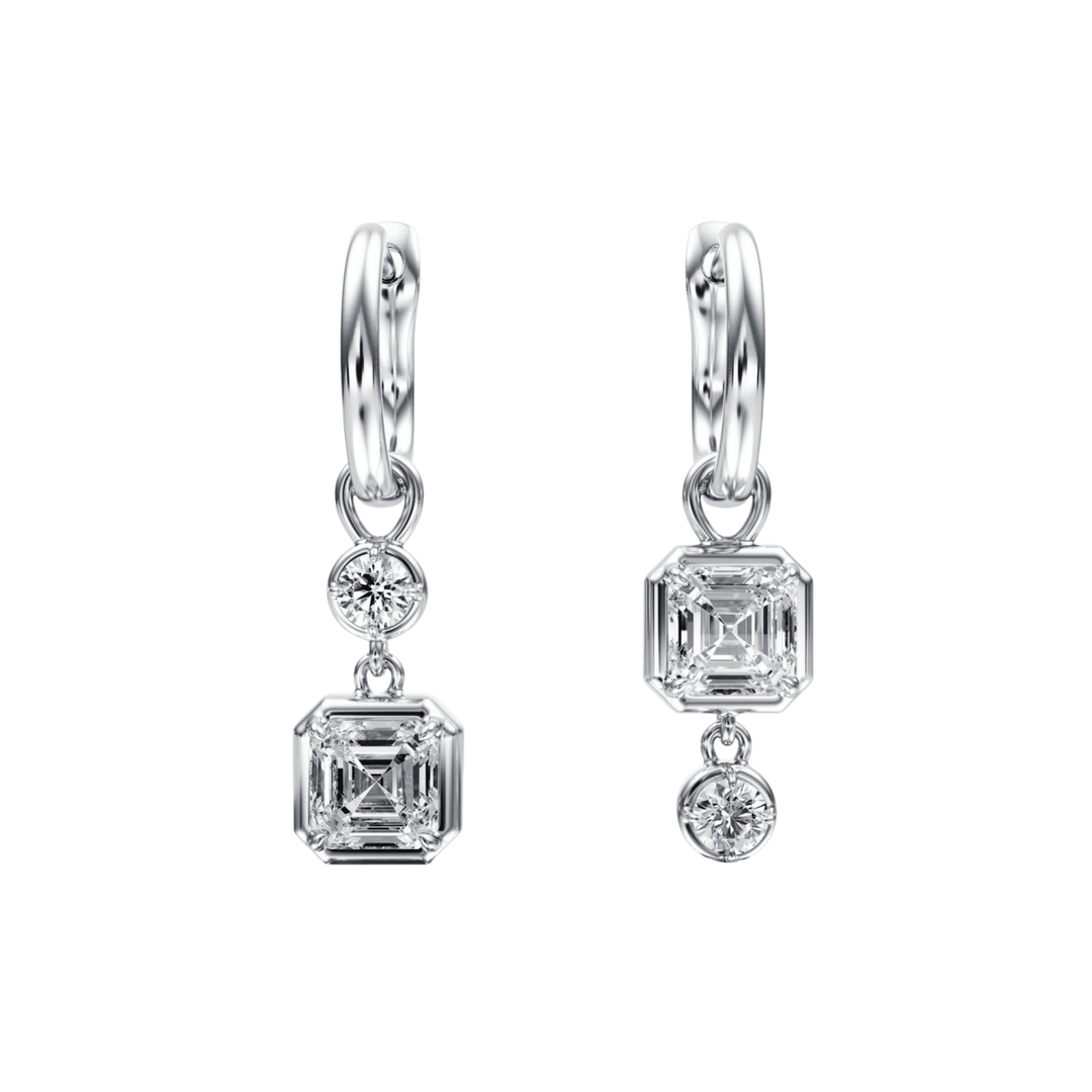 Asscher Diamond Dangle Hoop Earrings - E1108 in Earrings by 18 KARATS INC.