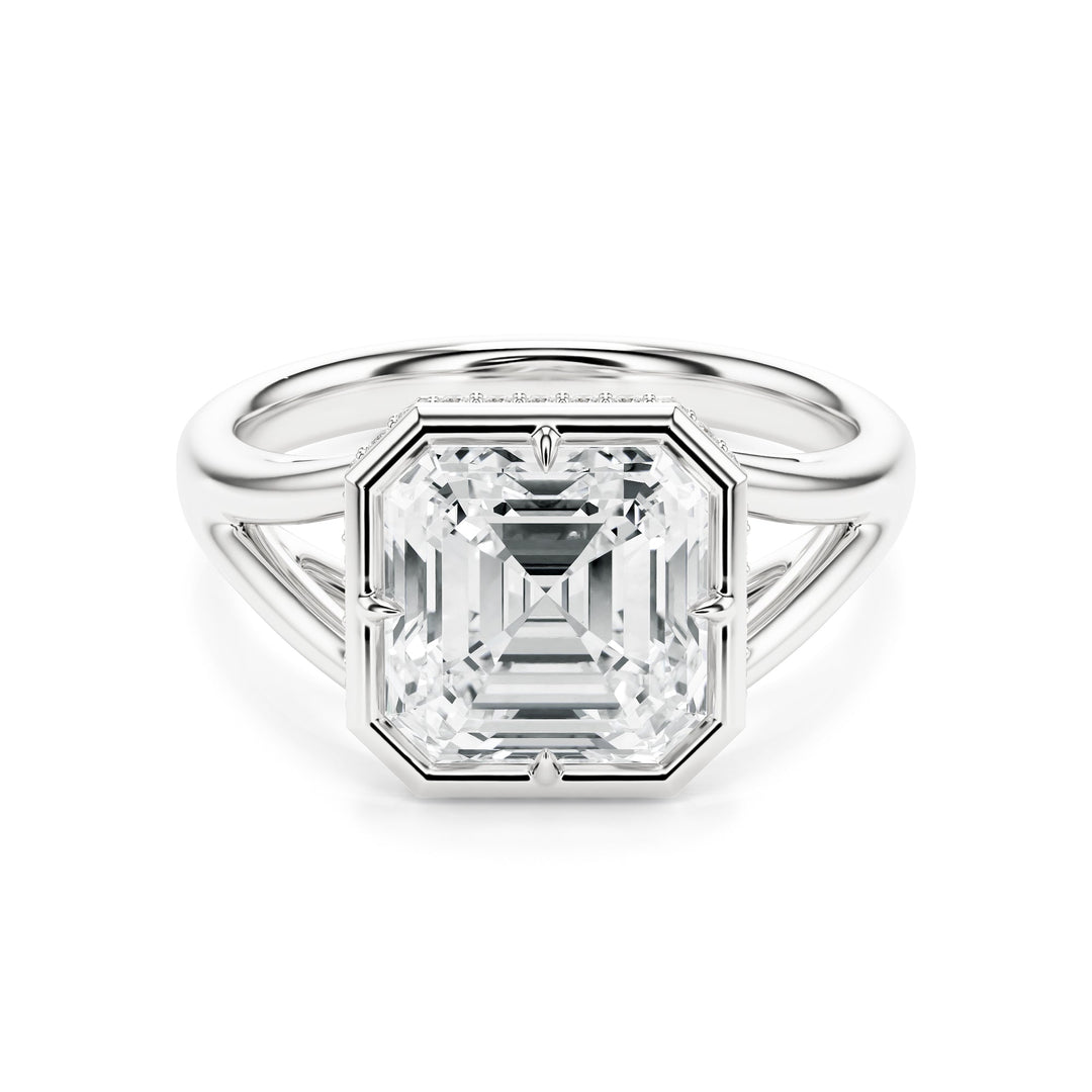 Asscher Split Shank Bezel Hidden Halo Diamond Engagement Ring in Ring by 18 KARATS INC.