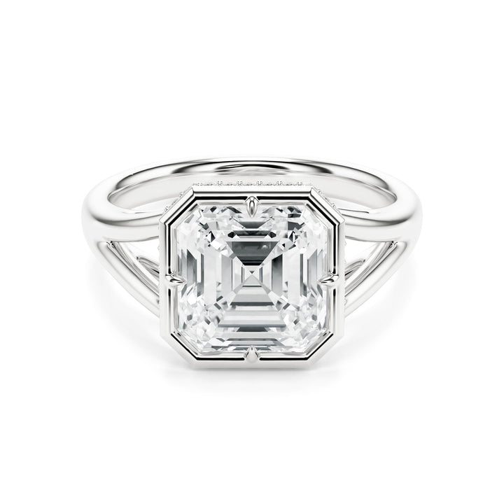 Asscher Split Shank Bezel Hidden Halo Diamond Engagement Ring in Ring by 18 KARATS INC.
