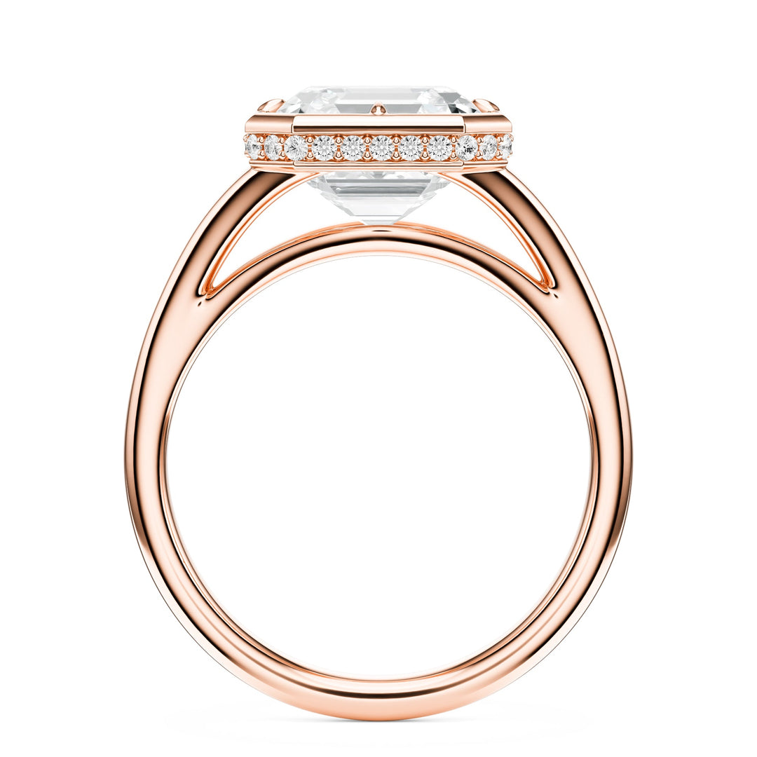 Asscher Split Shank Bezel Hidden Halo Diamond Engagement Ring in Ring by 18 KARATS INC.