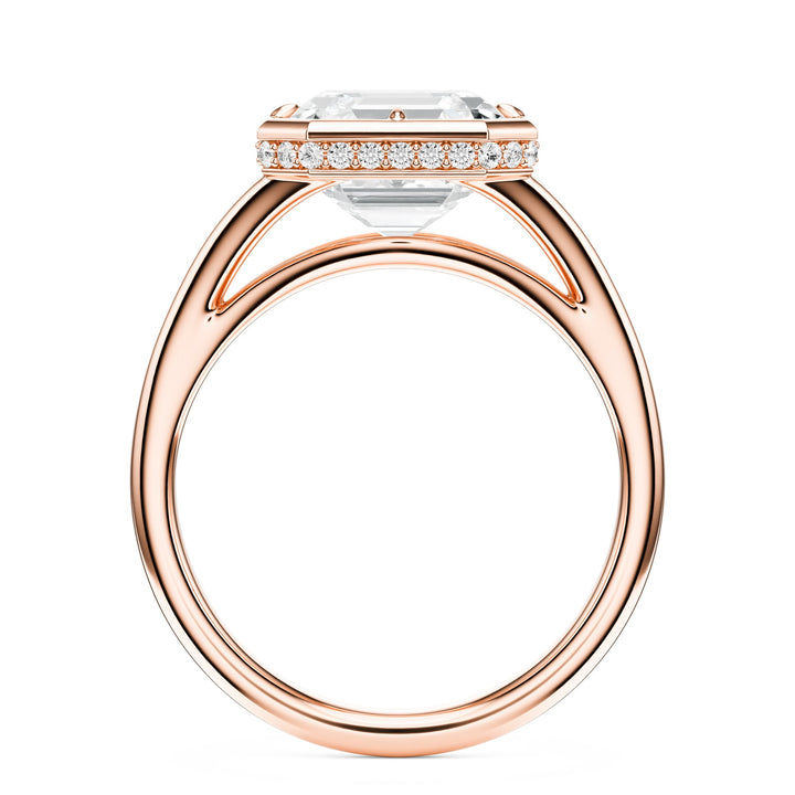 Asscher Split Shank Bezel Hidden Halo Diamond Engagement Ring in Ring by 18 KARATS INC.