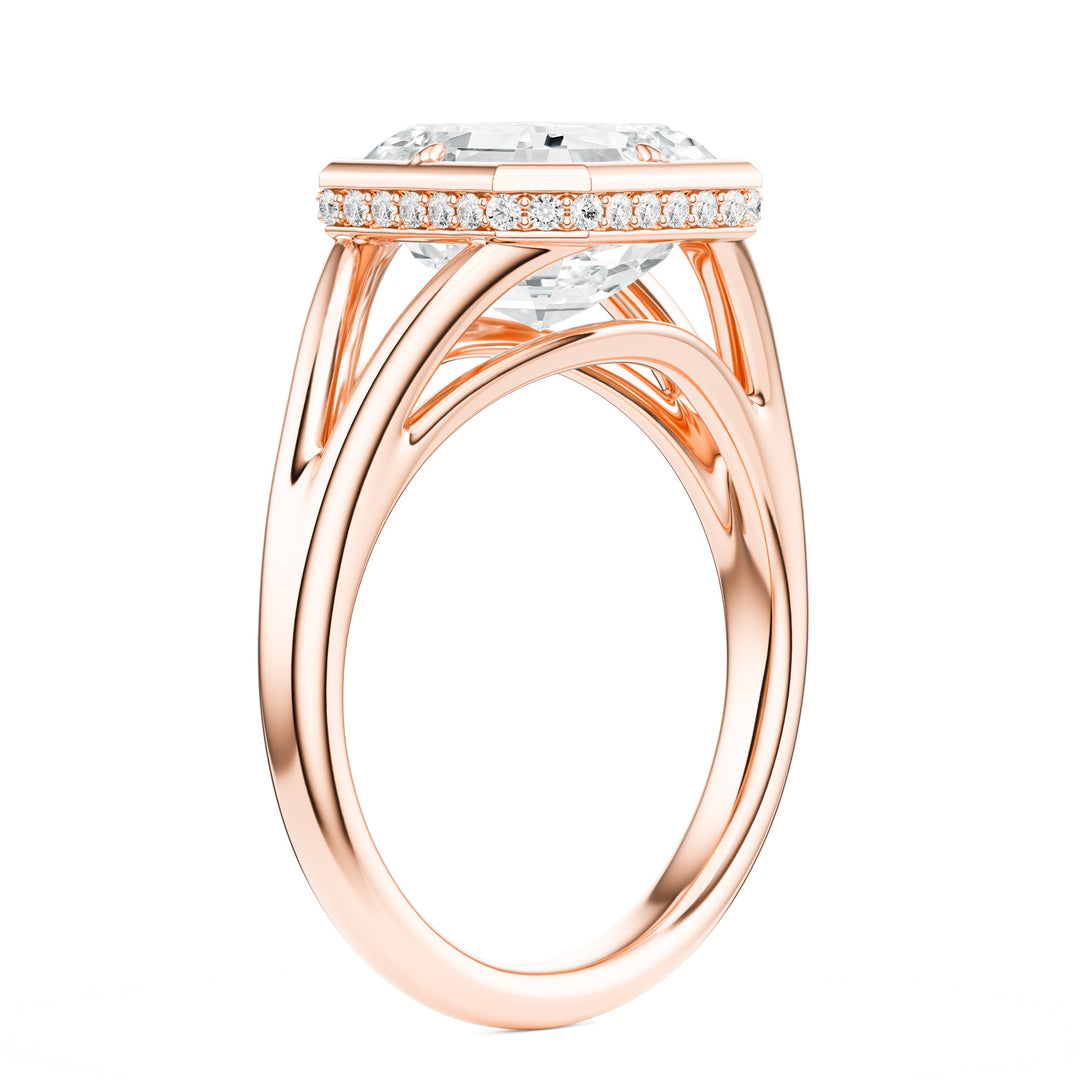 Asscher Split Shank Bezel Hidden Halo Diamond Engagement Ring in Ring by 18 KARATS INC.