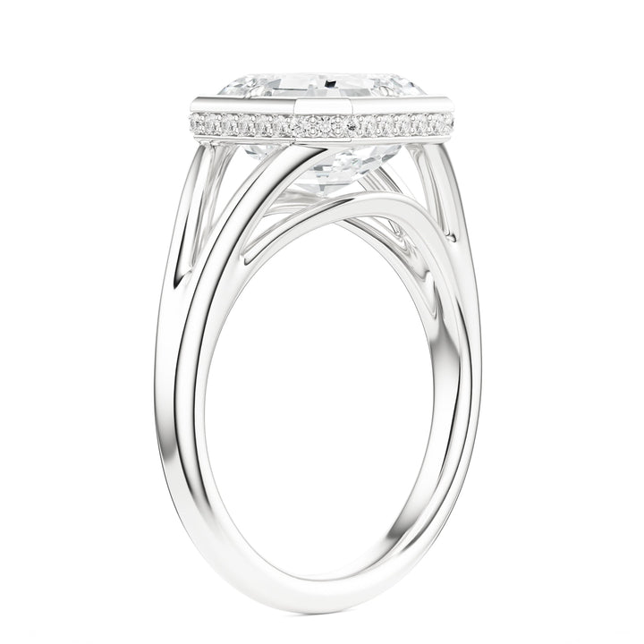Asscher Split Shank Bezel Hidden Halo Diamond Engagement Ring in Ring by 18 KARATS INC.