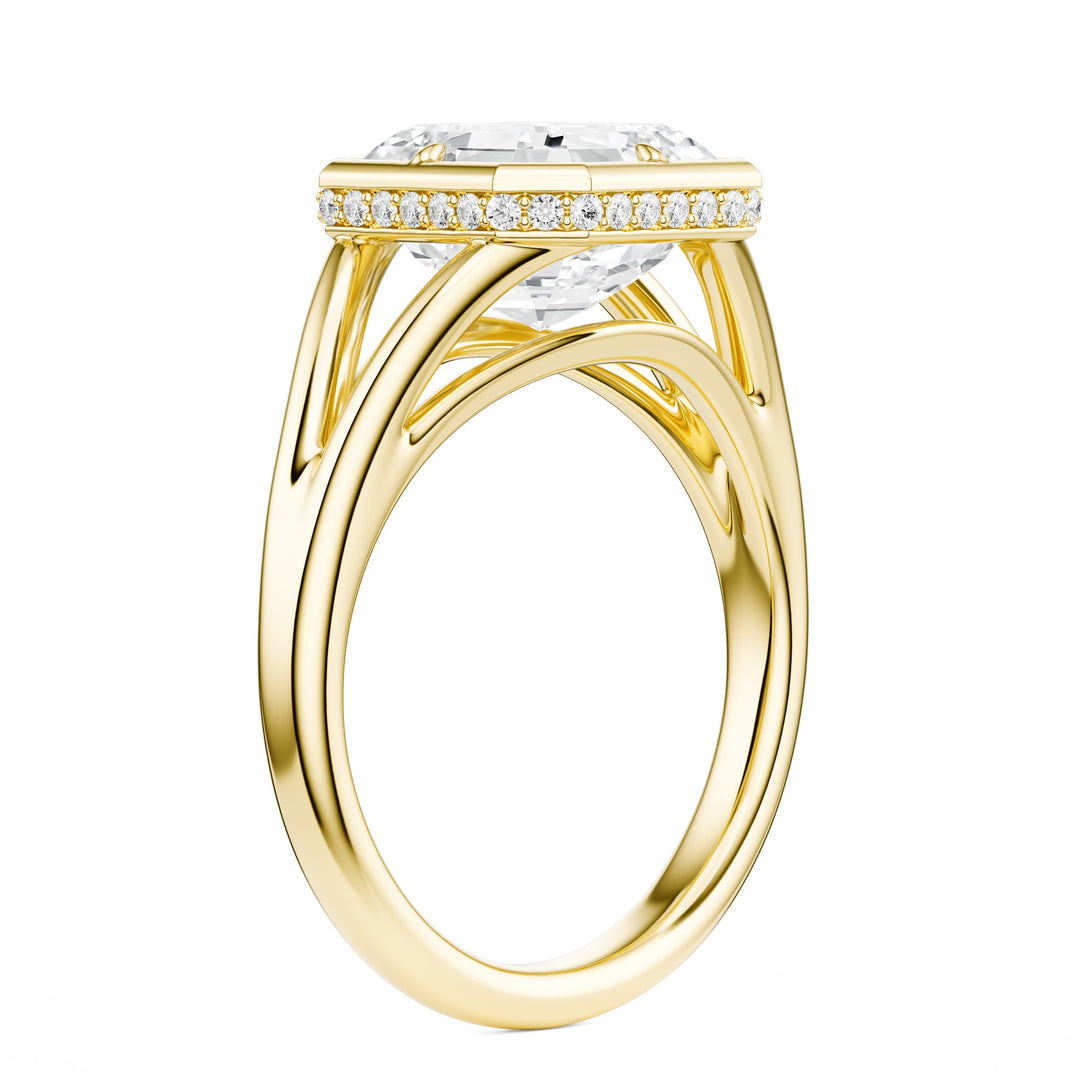 Asscher Split Shank Bezel Hidden Halo Diamond Engagement Ring in Ring by 18 KARATS INC.